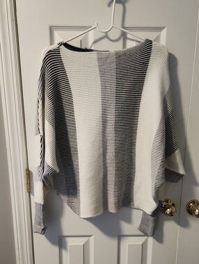 Philosophy Black and White Striped Scoop Neck Sweater